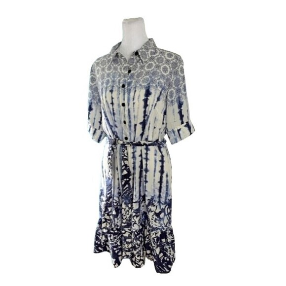 Peter Som Blue Tie Dye Button Front Shirt Dress Size 8 - Picture 7 of 11